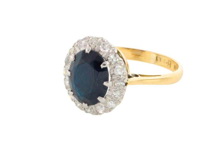 Vintage sapphire and diamond cluster ring-engagement rings-The Antique Ring Shop