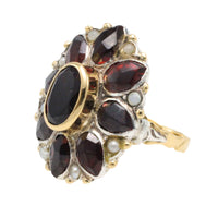 Vintage garnet and pearl ring in 14 carat gold and silver-Vintage Rings-The Antique Ring Shop