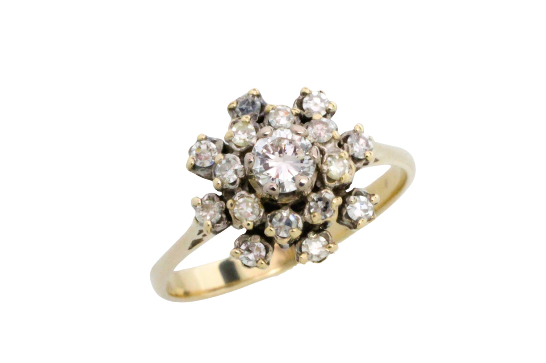 Snow flake diamond cluster ring in 14 carat gold-Vintage Rings-The Antique Ring Shop