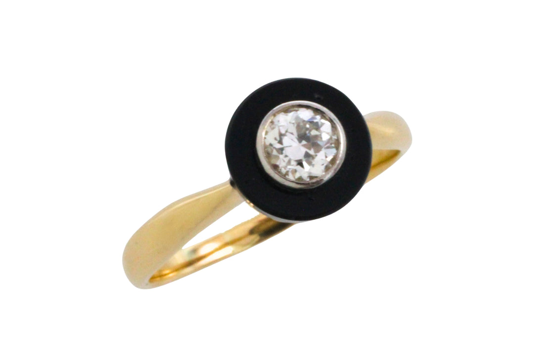 Vintage onyx and old cut diamond solitaire ring