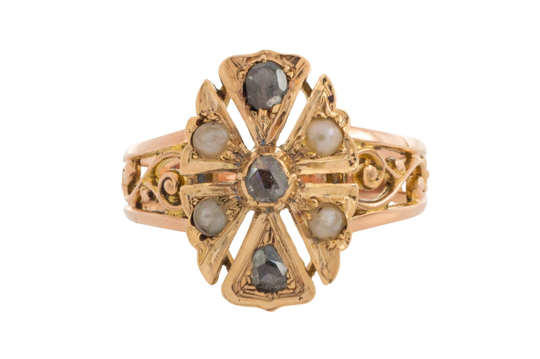 Antique pearl and rose diaomond ring