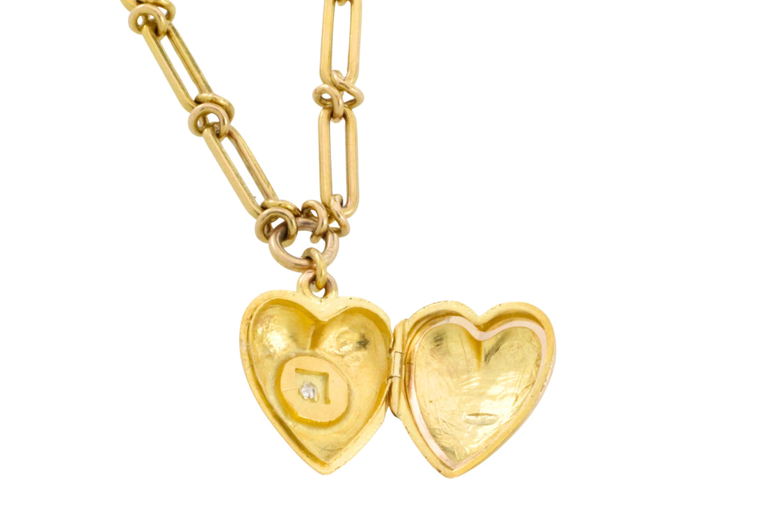 Victorian trombone necklace with locket-Necklaces-The Antique Ring Shop