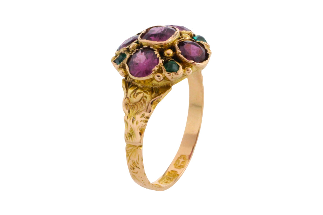 Victorian garnet and emerald cluster ring-Antique rings-The Antique Ring Shop