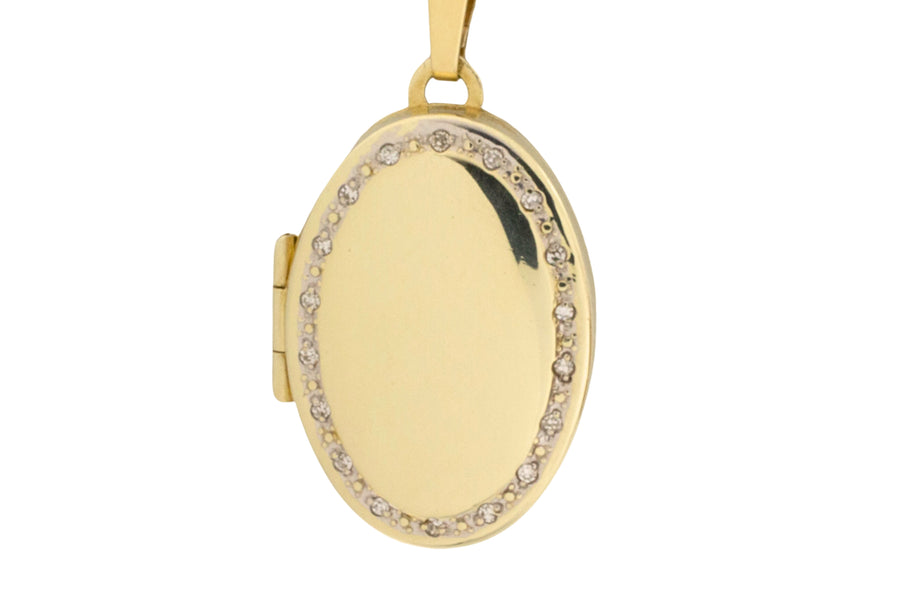 Gold photo locket with diamonds-Pendants-The Antique Ring Shop