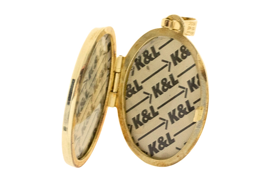 Gold photo locket with diamonds-Pendants-The Antique Ring Shop