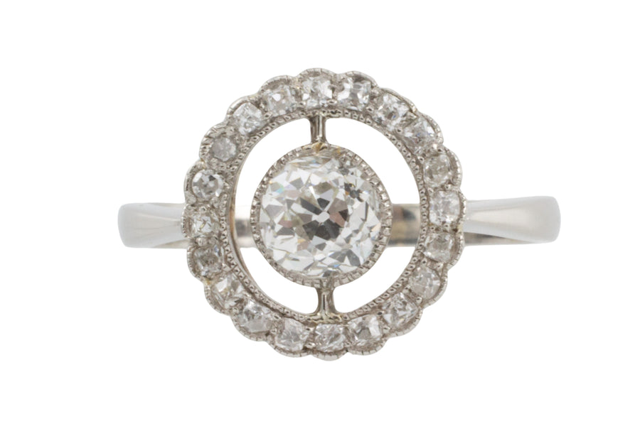 Platinum target ring with old cut diamonds-engagement rings-The Antique Ring Shop