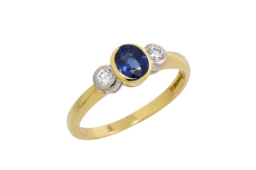 Sapphire and diamond three stone ring