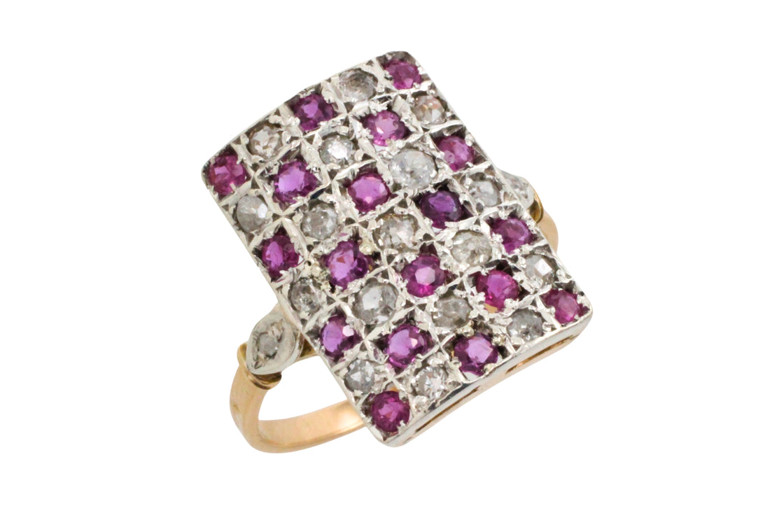 Art Deco ruby and diamond checker board ring-Antique rings-The Antique Ring Shop