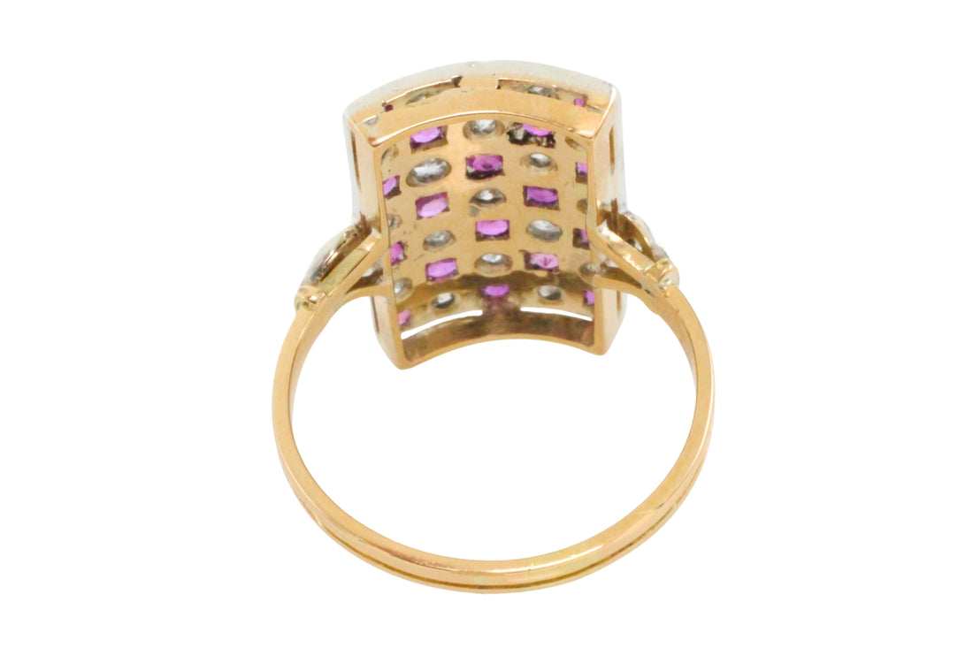Art Deco ruby and diamond checker board ring-Antique rings-The Antique Ring Shop