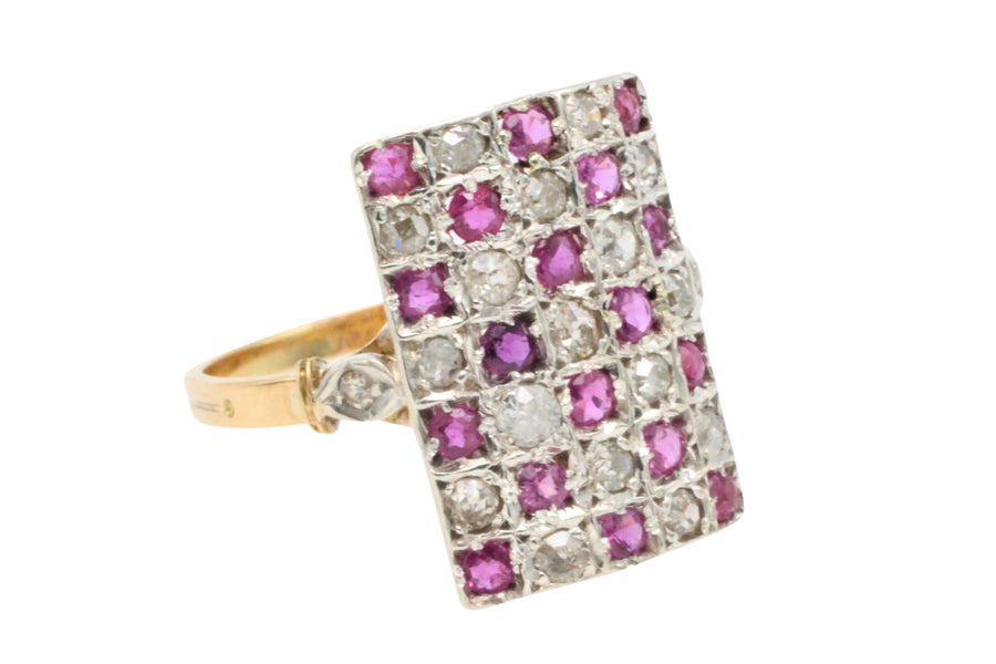 Art Deco ruby and diamond checker board ring-Antique rings-The Antique Ring Shop