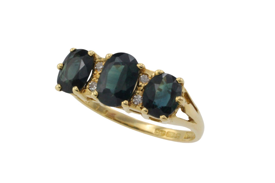 Peacock sapphire and diamond ring in 18 carat gold-The Antique Ring Shop