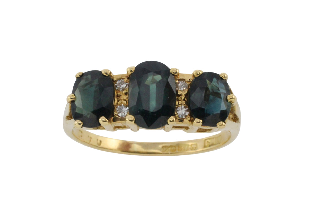 Peacock sapphire and diamond ring in 18 carat gold-The Antique Ring Shop