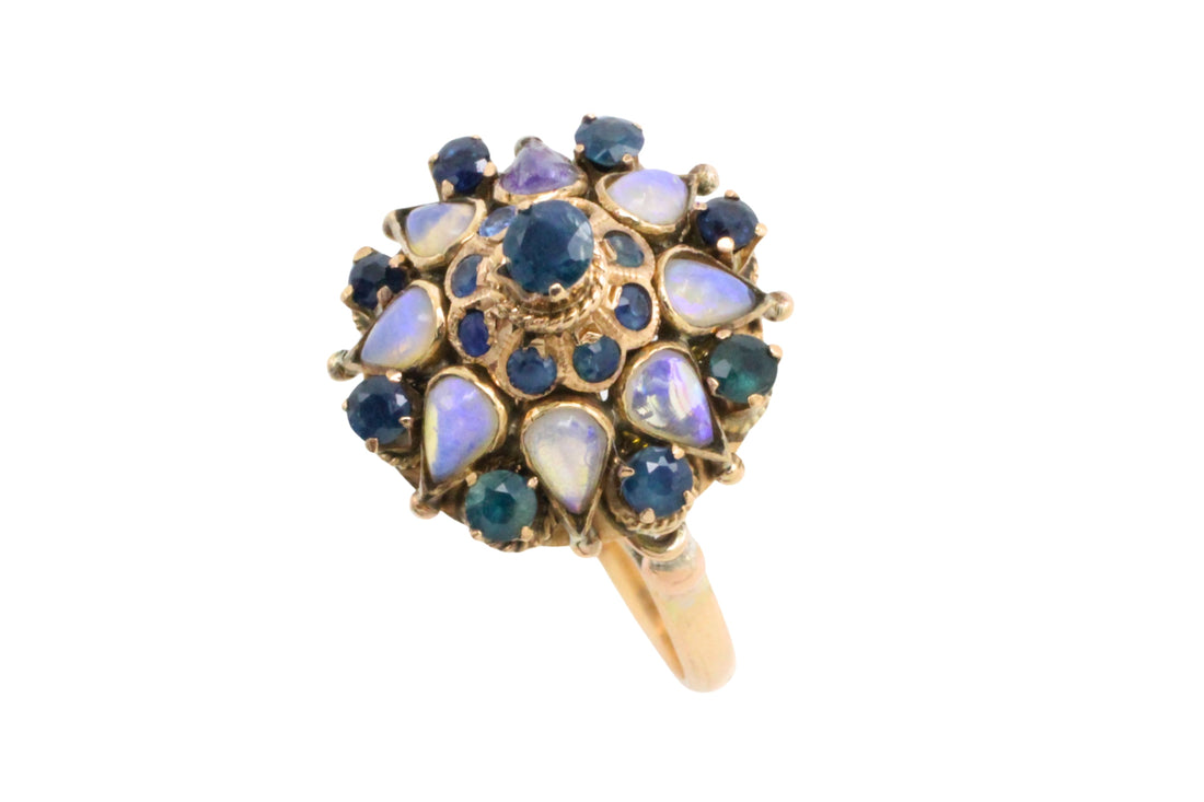 Vintage sapphire and moonstone turban ring-Vintage Rings-The Antique Ring Shop