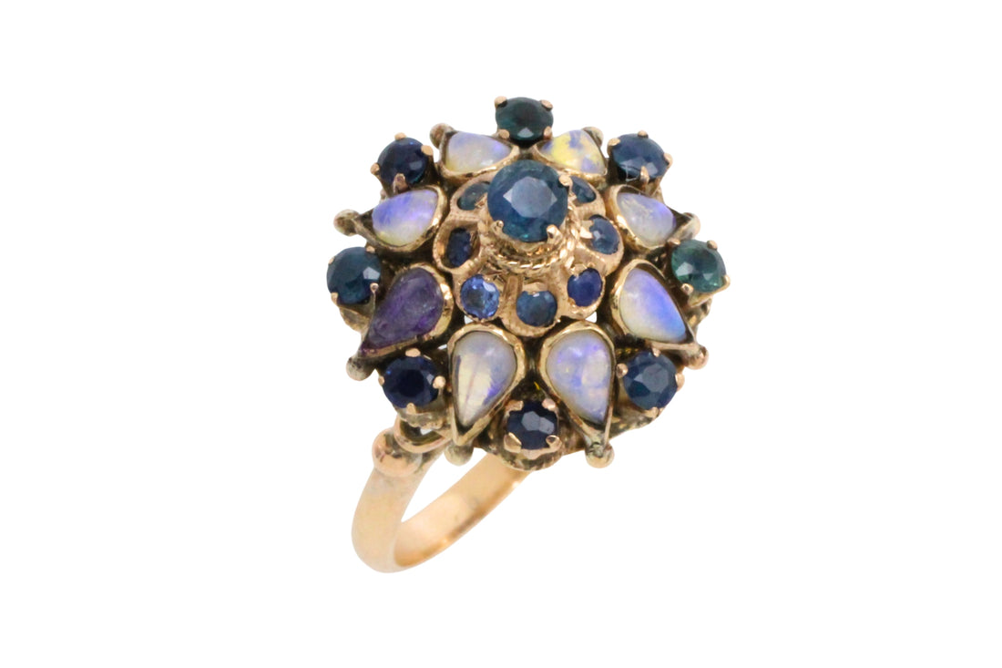 Vintage sapphire and moonstone turban ring-Vintage Rings-The Antique Ring Shop