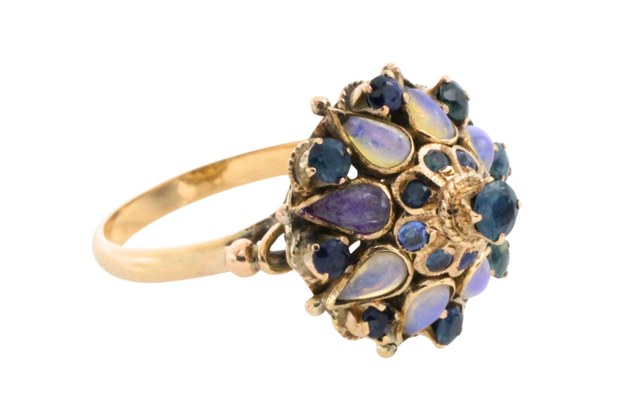Vintage sapphire and moonstone turban ring-Vintage Rings-The Antique Ring Shop