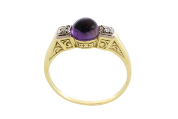 Cabochon amethyst ring with diamonds-Vintage Rings-The Antique Ring Shop