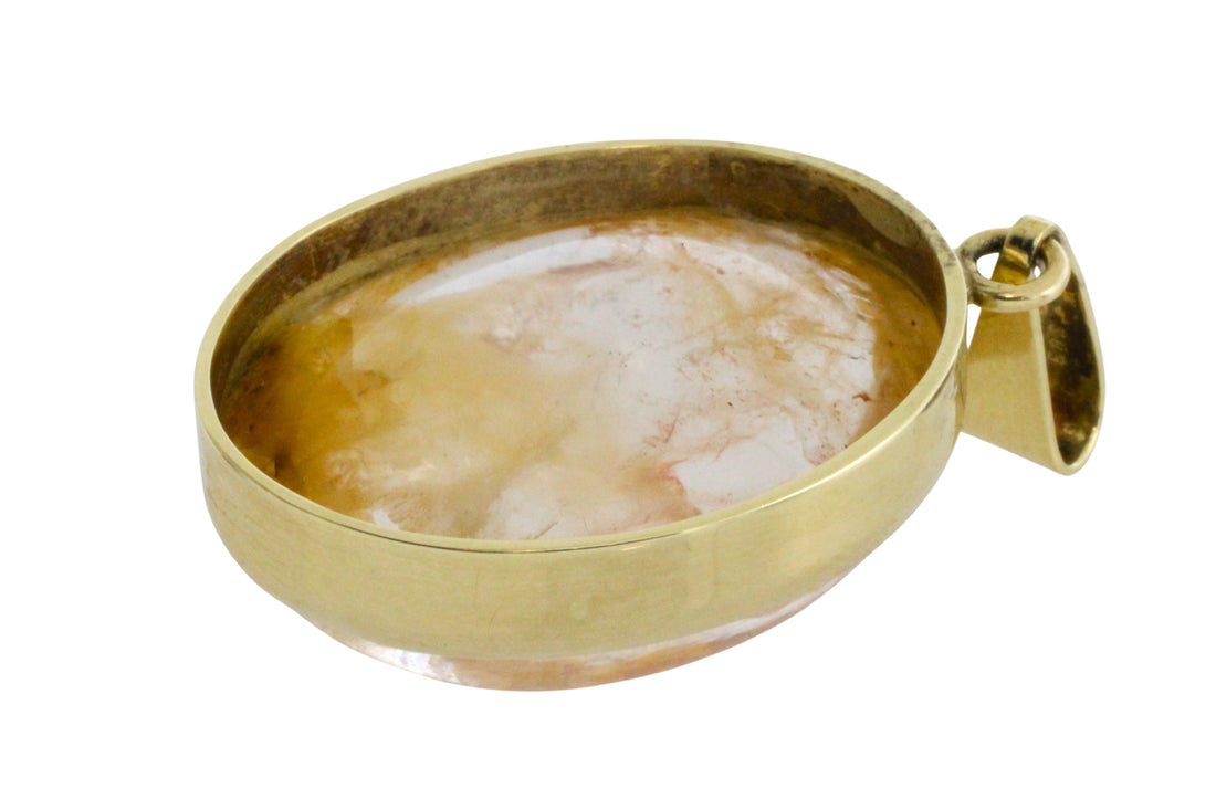 Cabochon quartz pendant in 14 carat gold-Pendants-The Antique Ring Shop