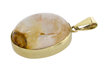 Cabochon quartz pendant in 14 carat gold-Pendants-The Antique Ring Shop