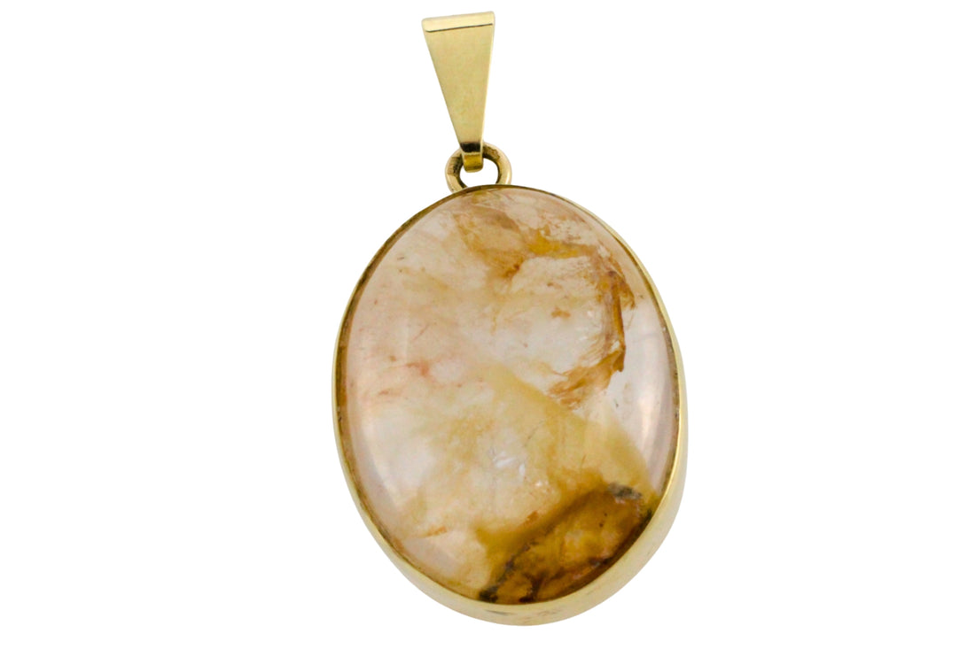 Cabochon quartz pendant in 14 carat gold-Pendants-The Antique Ring Shop