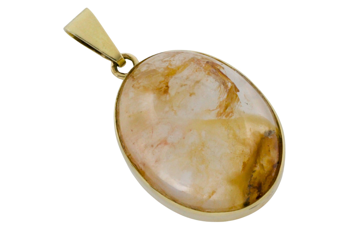 Cabochon quartz pendant in 14 carat gold-Pendants-The Antique Ring Shop