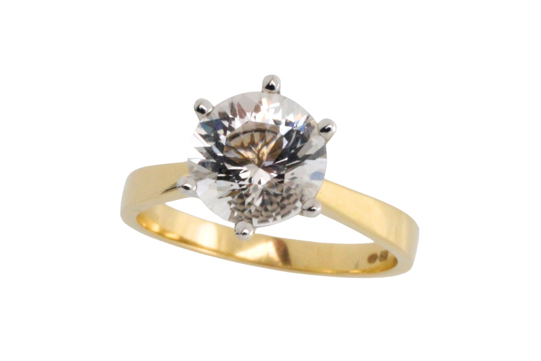 Gold solitaire ring with rock crystal stone-engagement rings-The Antique Ring Shop