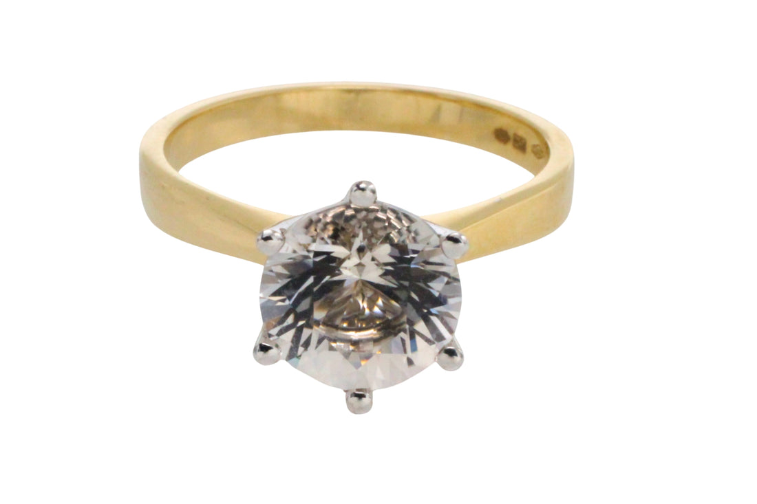 Gold solitaire ring with rock crystal stone-engagement rings-The Antique Ring Shop