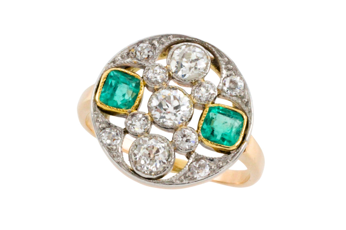 Art Deco old cut diamond and emerald ring-Vintage Rings-The Antique Ring Shop
