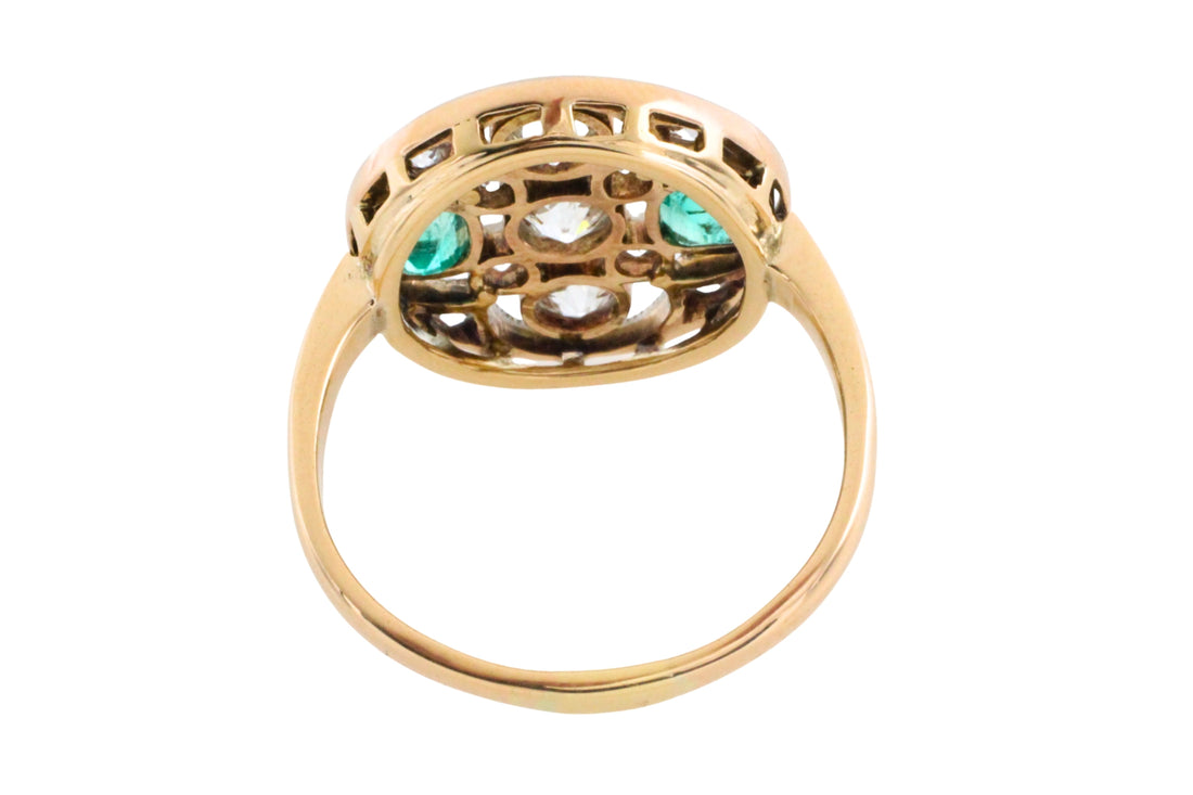 Art Deco old cut diamond and emerald ring-Vintage Rings-The Antique Ring Shop