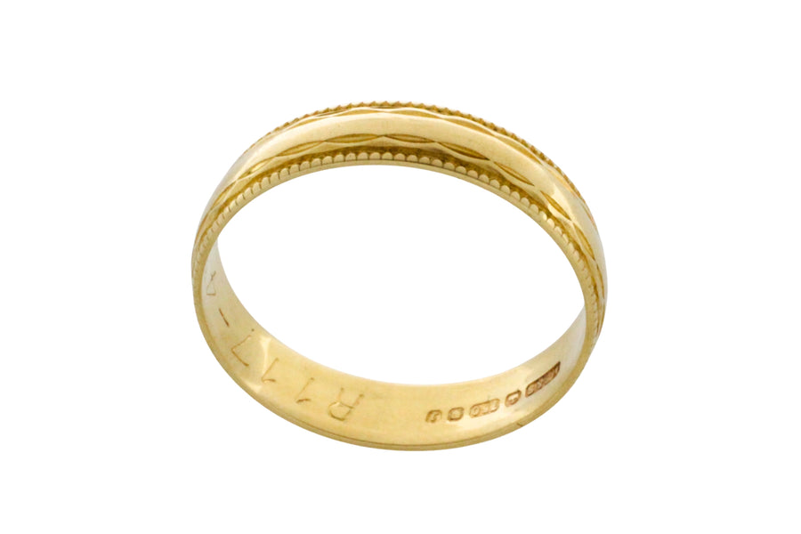Vintage 18 carat gold band with motif-wedding rings-The Antique Ring Shop