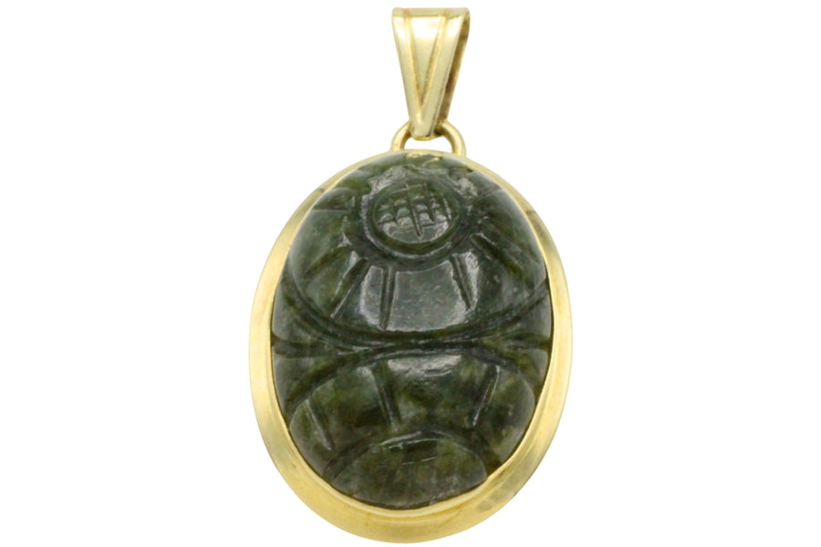 Neferite jade pendant in 14 carat gold-Pendants-The Antique Ring Shop