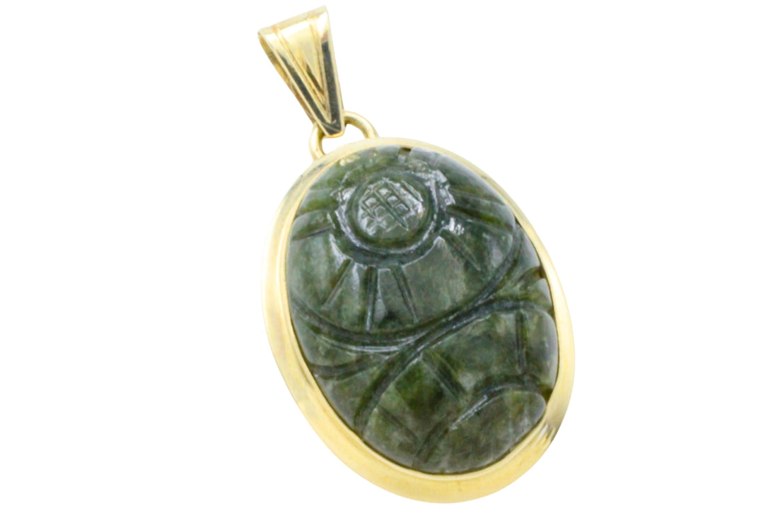Neferite jade pendant in 14 carat gold-Pendants-The Antique Ring Shop