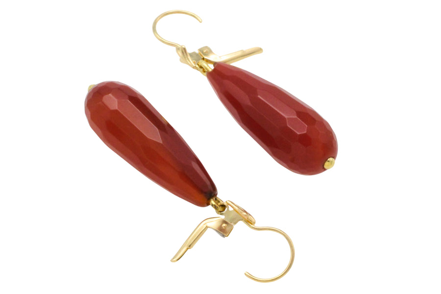 Carnelian pendant earrings in 14 carat gold-Earrings-The Antique Ring Shop