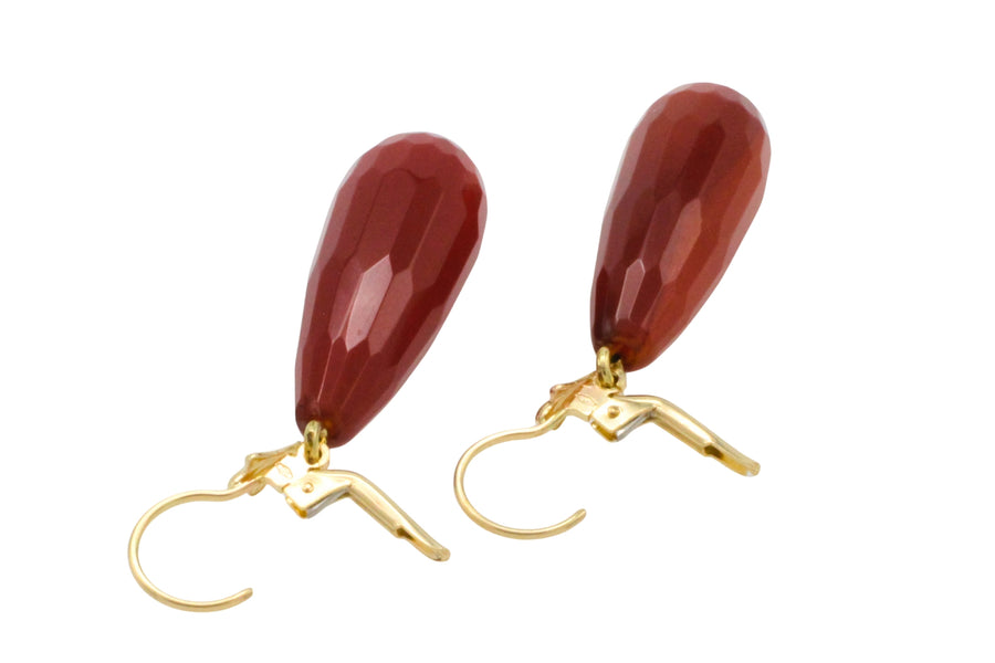 Carnelian pendant earrings in 14 carat gold-Earrings-The Antique Ring Shop