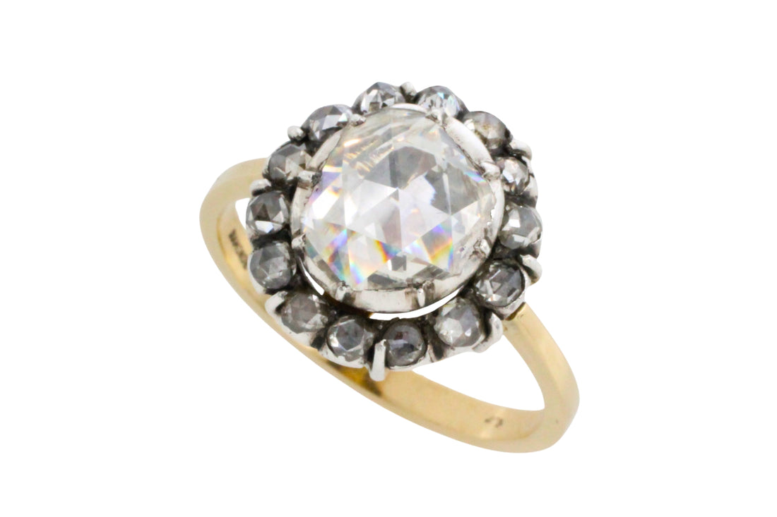 Vintage rose diamond ring in 14 carat gold and silver-engagement rings-The Antique Ring Shop