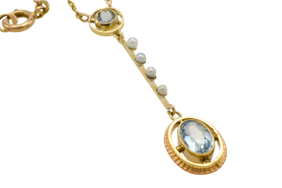 Vintage aquamarine and pearl collier-Pendants-The Antique Ring Shop