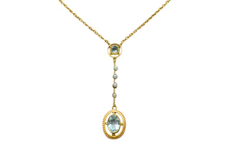 Vintage aquamarine and pearl collier-Pendants-The Antique Ring Shop