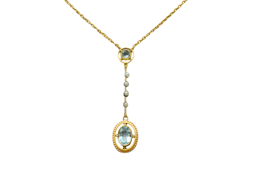 Vintage aquamarine and pearl collier-Pendants-The Antique Ring Shop