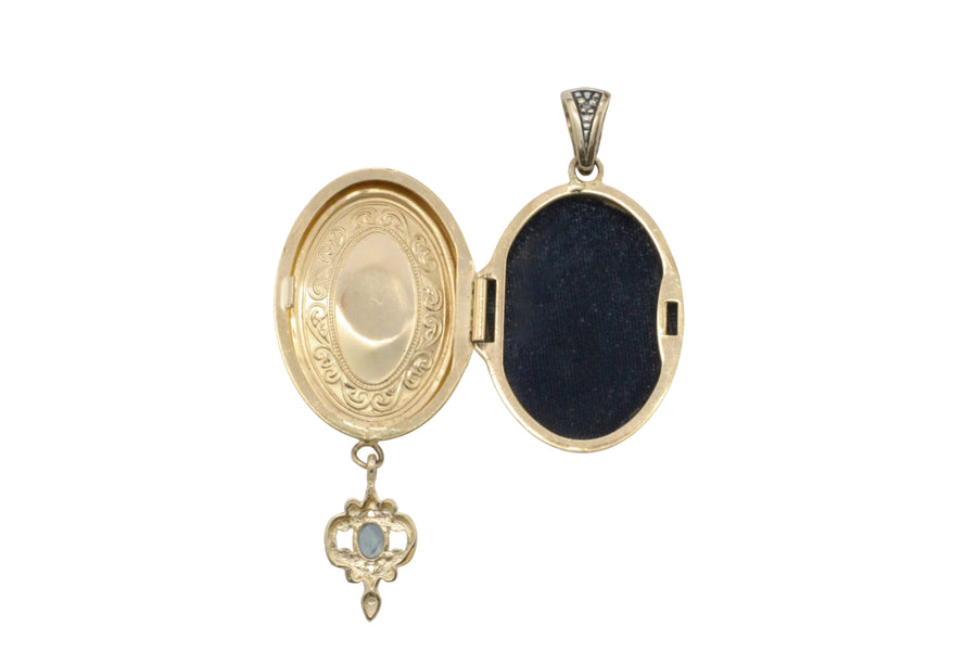 Vintage locket with sapphires-Pendants-The Antique Ring Shop