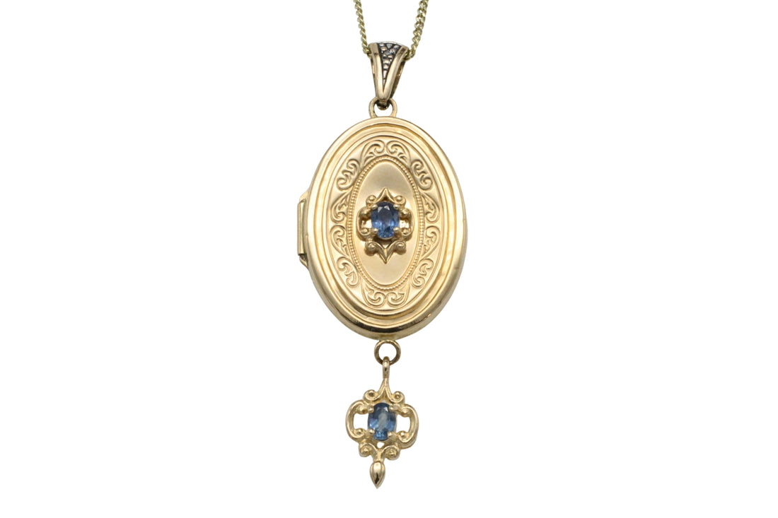 Vintage locket with sapphires-Pendants-The Antique Ring Shop