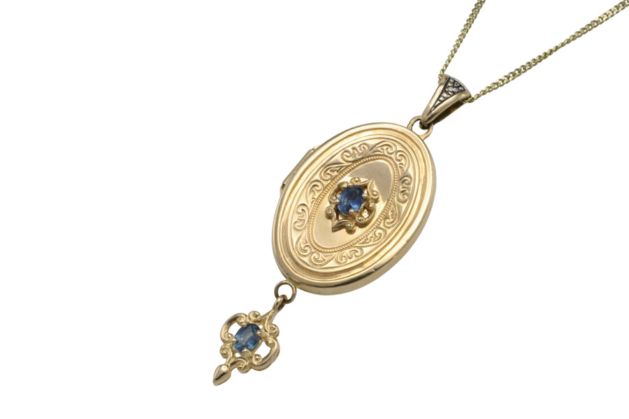 Vintage locket with sapphires-Pendants-The Antique Ring Shop