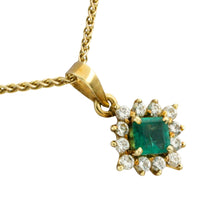 Emerald and diamond pendant in 14 carat gold-Pendants-The Antique Ring Shop