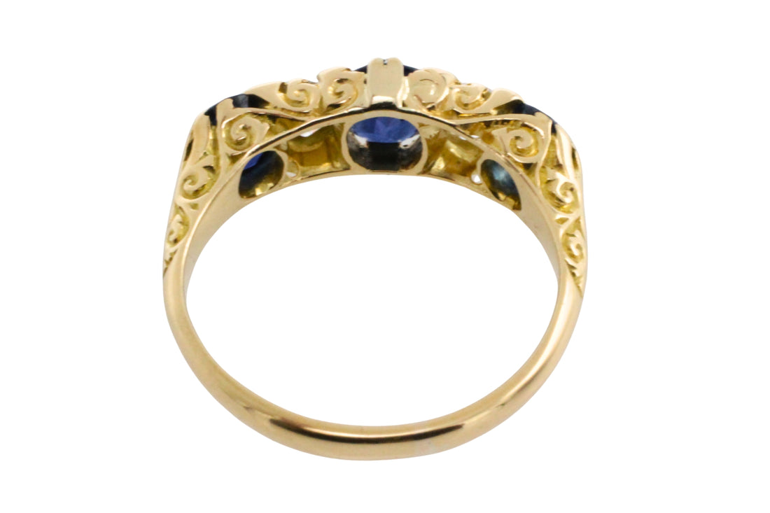 Edwardian sapphire and old mine cut diamond from 1906-Antique rings-The Antique Ring Shop