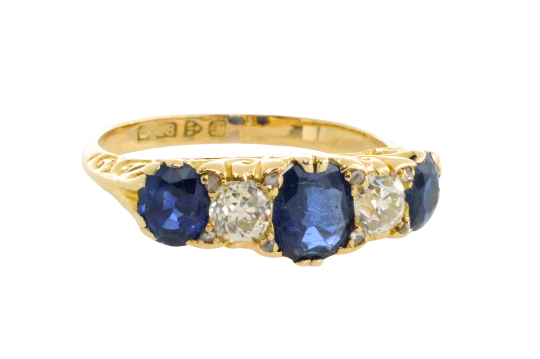 Edwardian sapphire and old mine cut diamond from 1906-Antique rings-The Antique Ring Shop