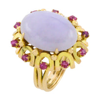 Cabochon lavender jade and ruby ring-Vintage Rings-The Antique Ring Shop