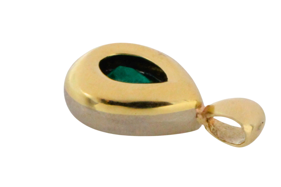 Emerald pendant in yellow and white gold-Pendants-The Antique Ring Shop
