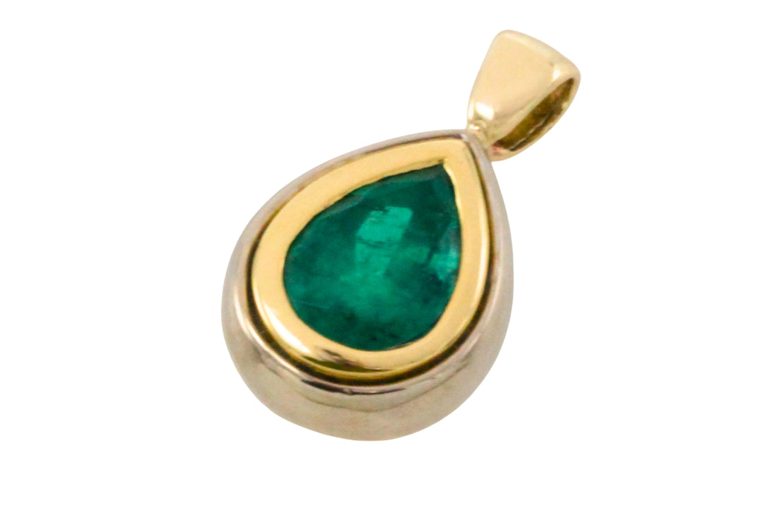Emerald pendant in yellow and white gold-Pendants-The Antique Ring Shop