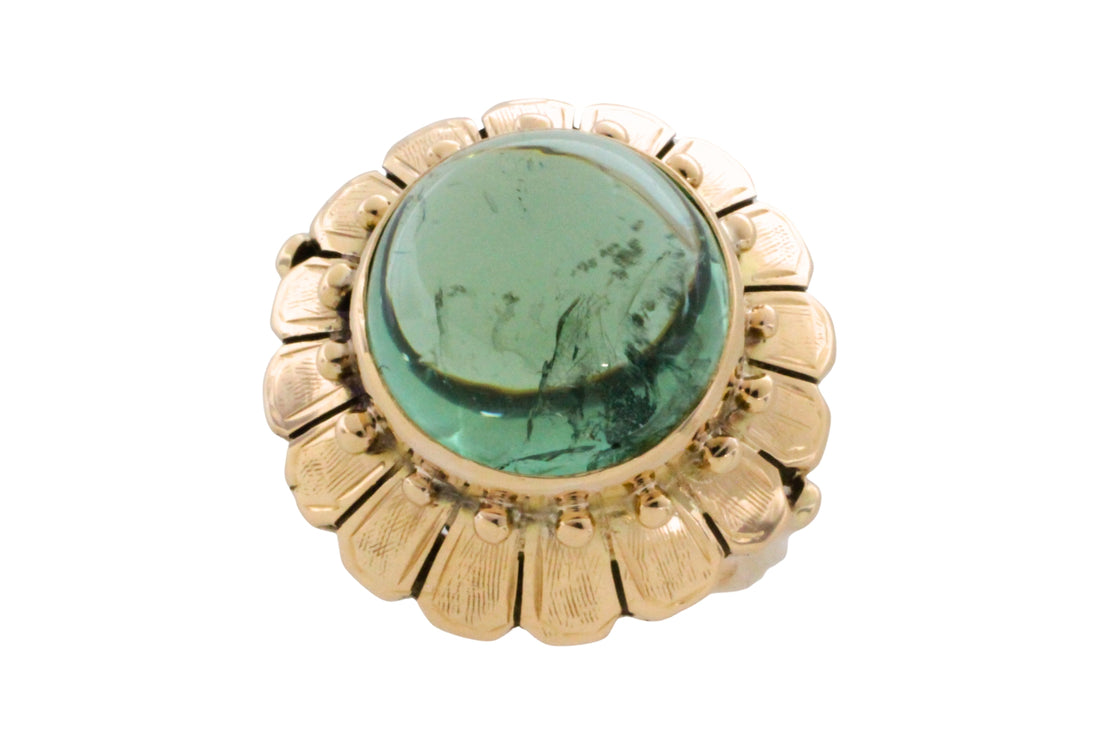 Vintage cabochon green tourmaline ring-Vintage Rings-The Antique Ring Shop