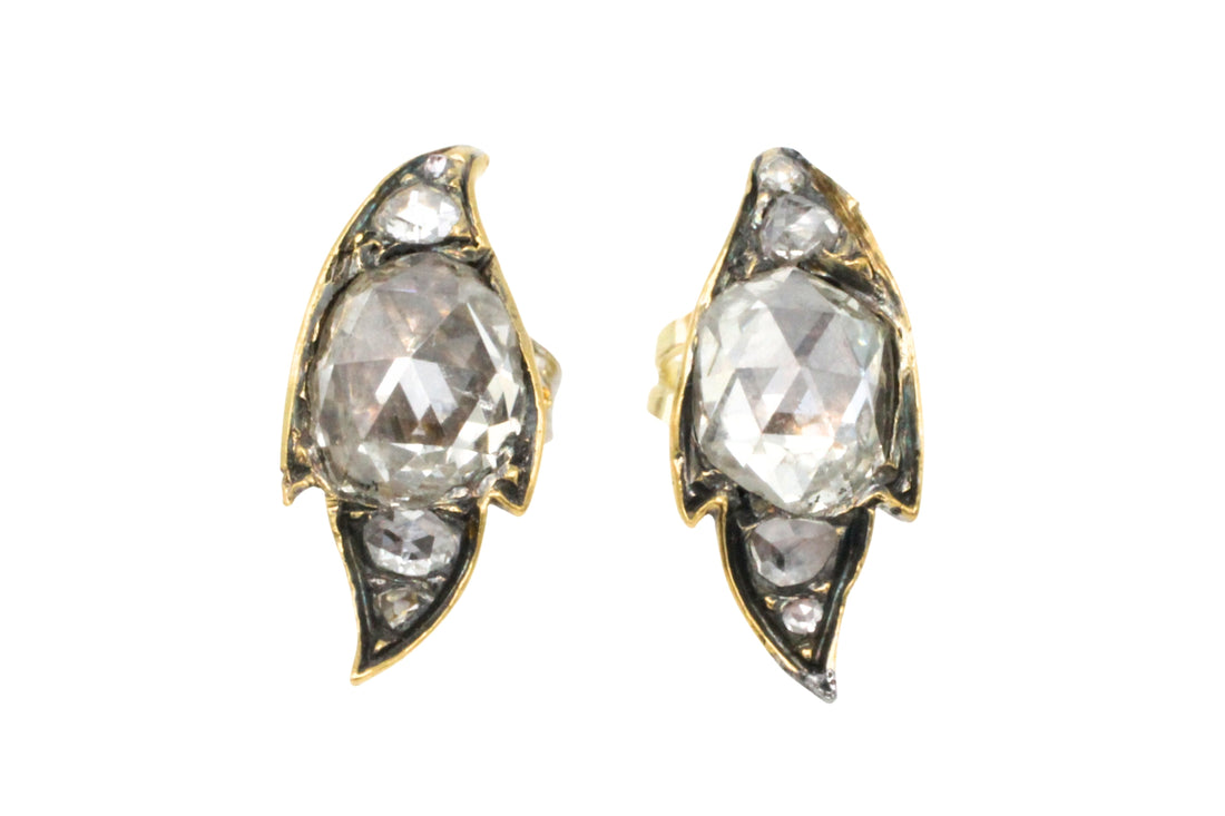 Rose diamond studs in silver and 14 carat gold-Earrings-The Antique Ring Shop