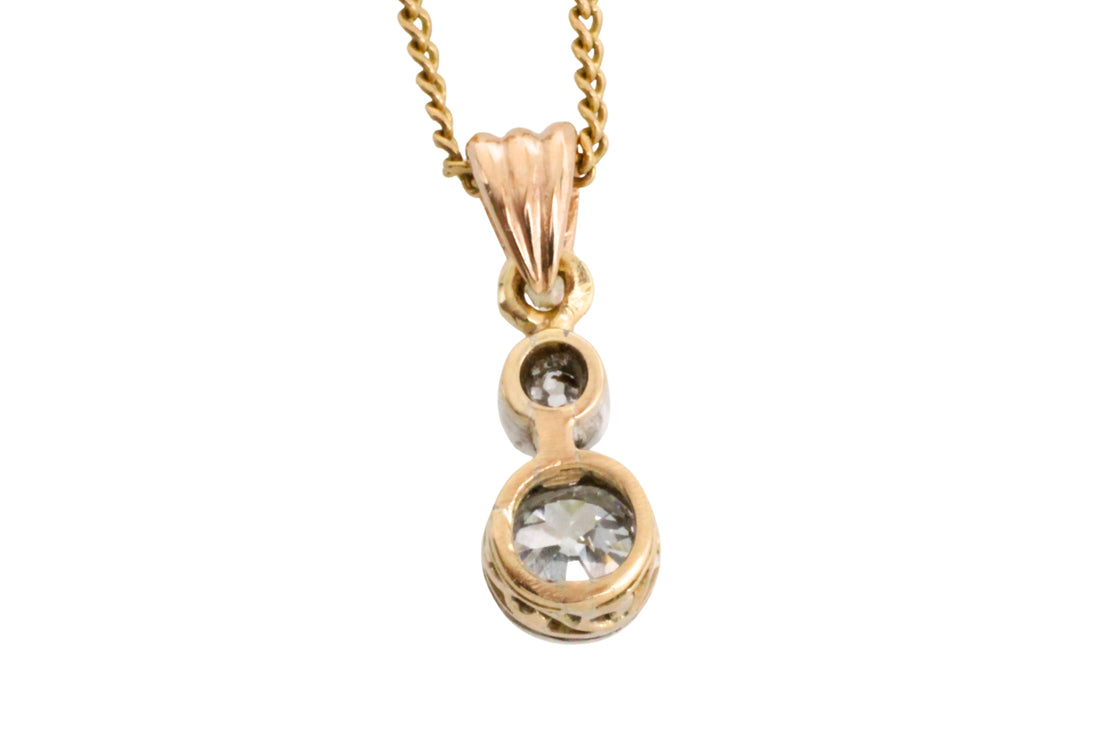 Old cut diamond pendant in 14 carat gold-Pendants-The Antique Ring Shop