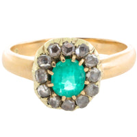 Emerald and rose diamond ring in 14 carat gold-Antique rings-The Antique Ring Shop
